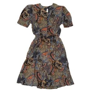 Vintage Jackie + Eric Multicolor Paisley Floral Button Up Short Sleeve Dress